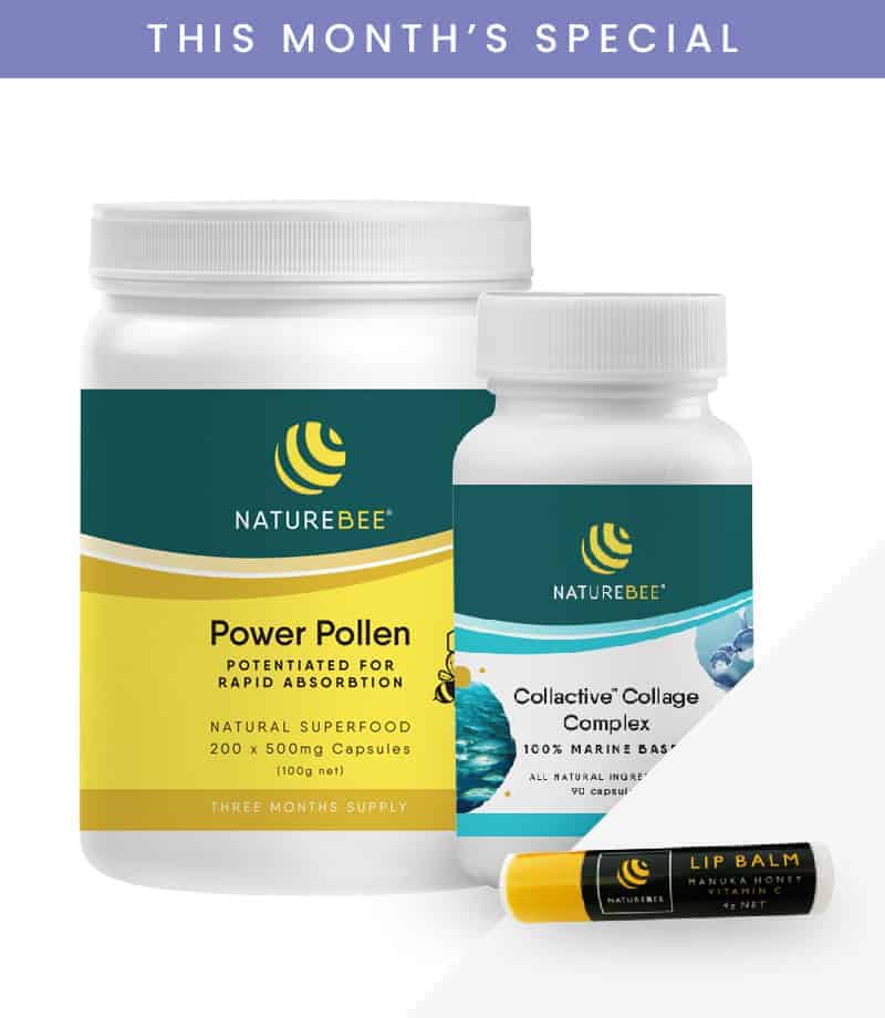 NatureBee Power Pollen Power Pack + Collactive Collagen (90 caps) + Lip ...