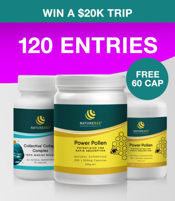 120 ENTRIES - Power Pollen Power Pack & Collagen Pack (x1 200 Cap Bottle + x1 Collagen Bottle + x1 FREE 60 Cap Bottle)