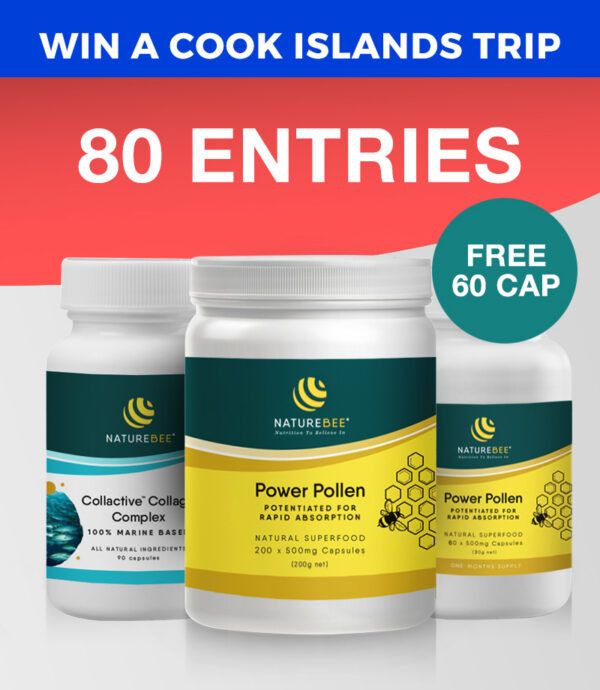 80 ENTRIES – Power Pollen Power Pack & Collagen Pack (x1 200 Cap Bottle + x1 Collagen Bottle + x1 FREE 60 Cap Bottle)