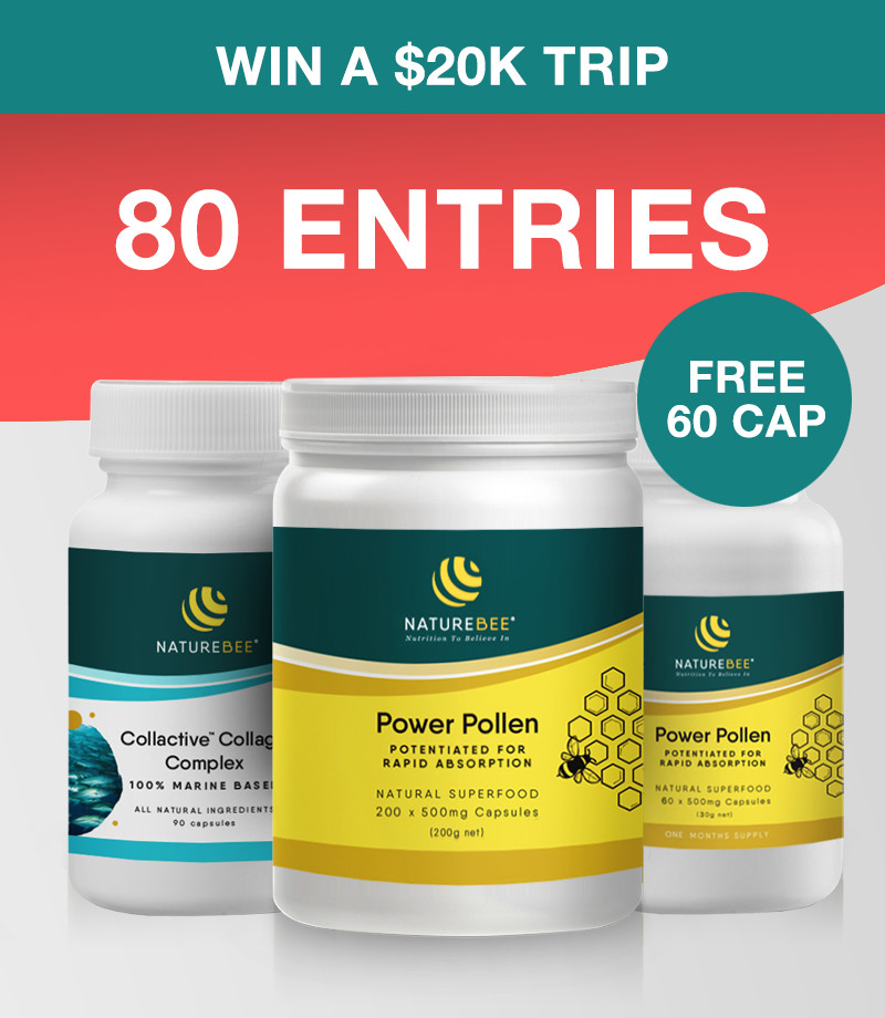 80 ENTRIES – Power Pollen Power & Collagen Pack 80 ENTRIES – Power Pollen Power Pack & Collagen Pack (x1 200 Cap Bottle + x1 Collagen Bottle + x1 FREE 60 Cap Bottle)