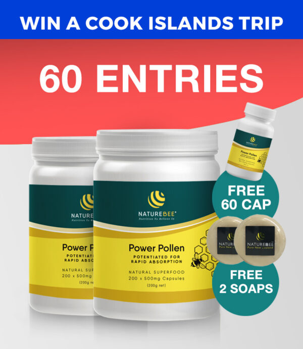 60 ENTRIES - Power Pollen Extravaganza Pack (x2 200 Cap Bottles PLUS Bonus x1 60 Cap Bottle + x2 Soap)