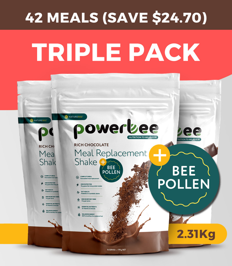 MEALSHAKE_42Serves PowerBee Meal Replacement Shake Chocolate – Triple Pack (42 Meals – SAVE $24.70)