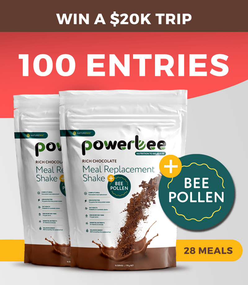 100 ENTRIES – MealShake_28Serves 100 Entries PowerBee Meal Replacement Shake Chocolate – Double Pack (28 Meals – SAVE $19.80)
