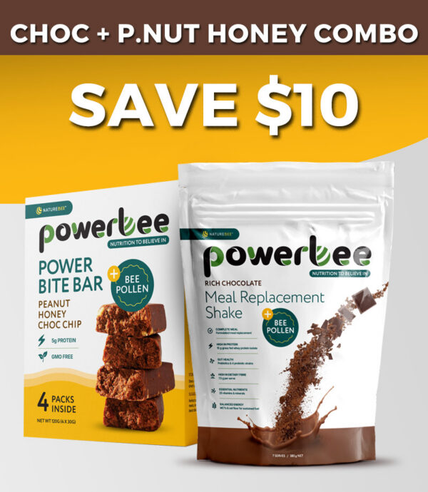 Powerbee COMBO Deal (SAVE $10) – Choc Shake + Peanut Honey Choc Chip Bites